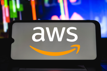 February 12, 2021, Brazil. In this photo illustration the Amazon Web Services (AWS) logo seen displayed on a smartphone screen.